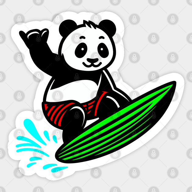 Surfing Panda Sticker by KayBee Gift Shop